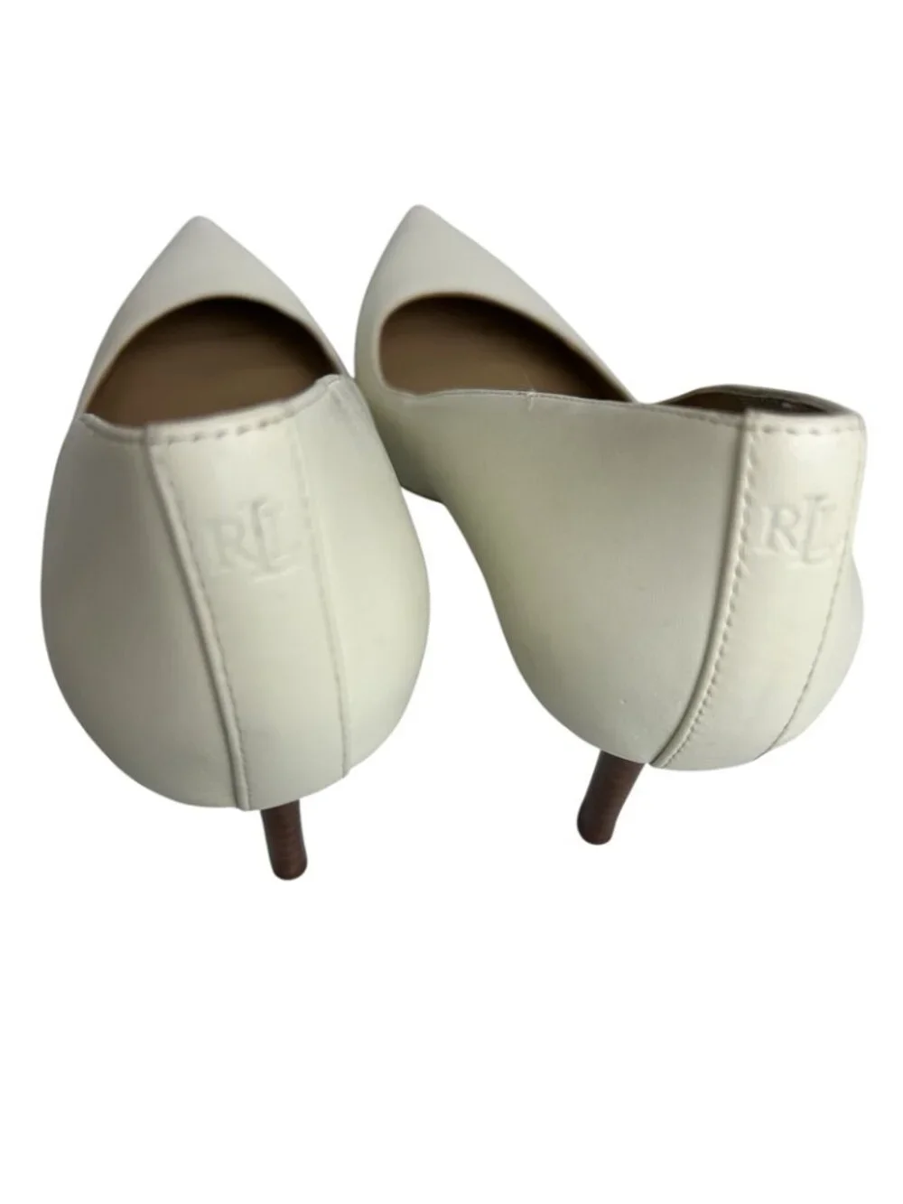 Lauren Ralph Lauren Lanette Pumps Women's 9B Cream Leather Upper, Pointed Toe